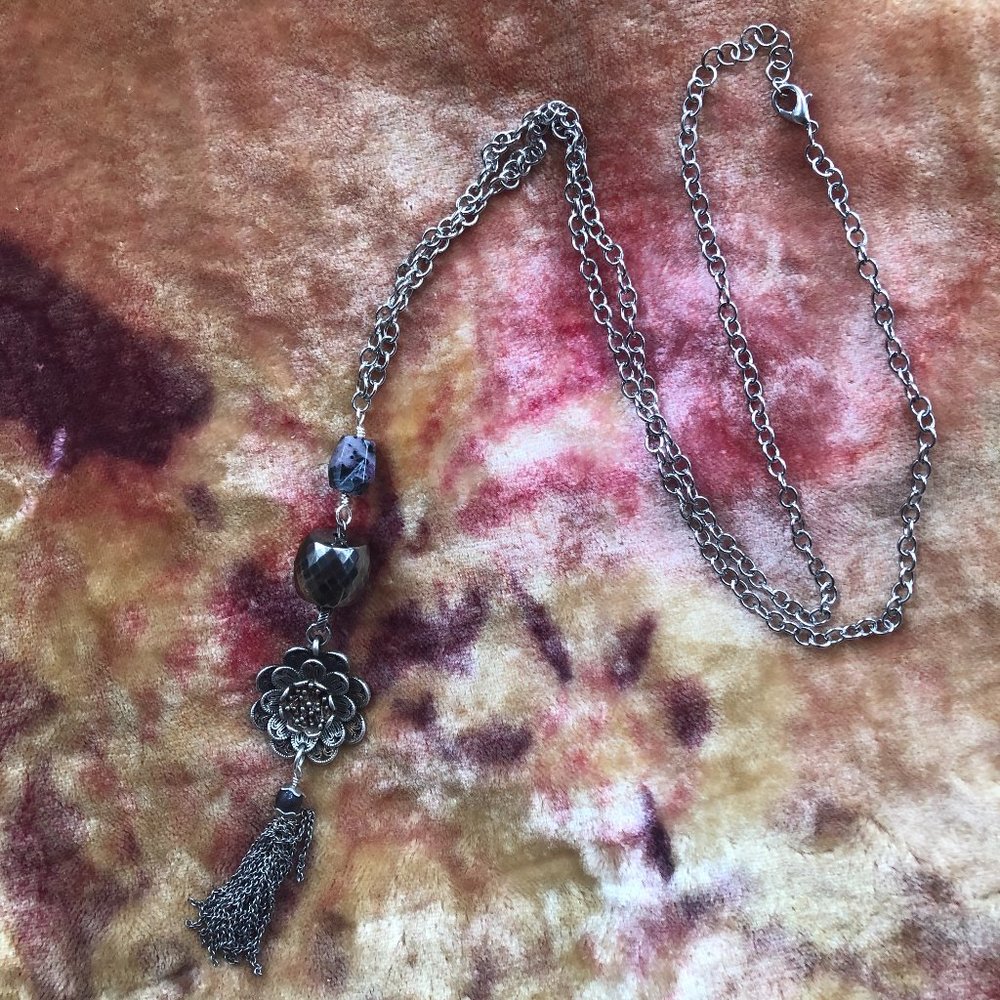Extra Long Lotus + Charoite Necklace